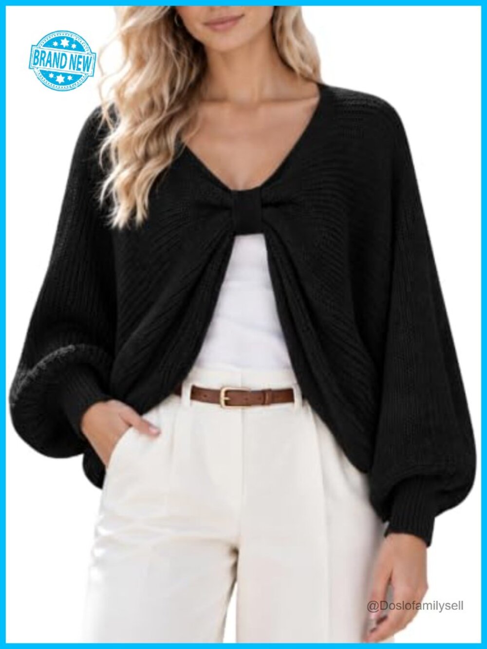 Women Knit Sweater Reversible V Neck Open Back Batwing Top